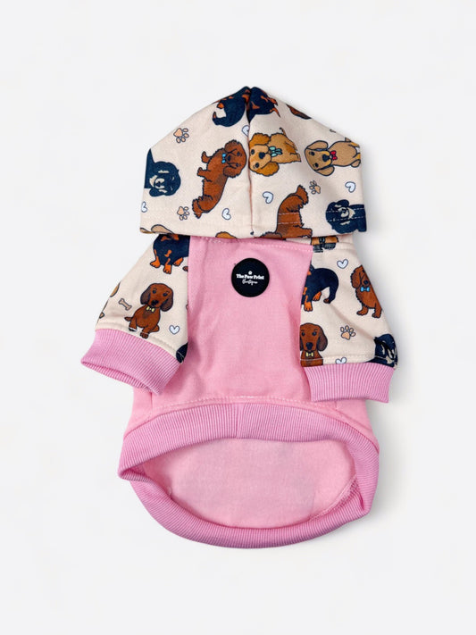 The Dachshund Dog Hoodie - Baby Pink